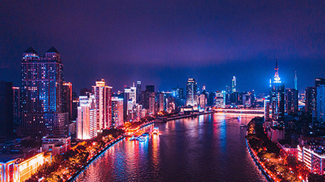 航拍城市滨江灯光秀夜景大范围延时