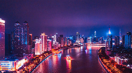 航拍城市滨江灯光秀夜景大范围延时