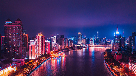 航拍城市滨江灯光秀夜景大范围延时