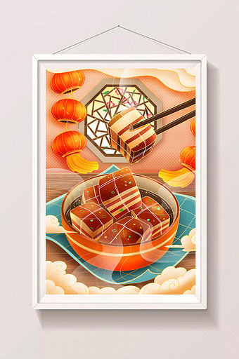 新年年俗腊月二十六炖年肉红烧肉东坡肉插画图片
