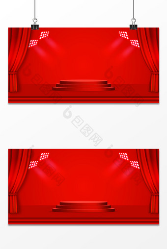 红色大气舞台帷幔矢量背景图图片