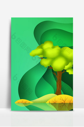 绿色剪纸风环保植树节节日背景图片