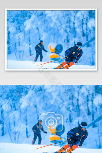 冬季滑雪坡速降滑雪的人图片