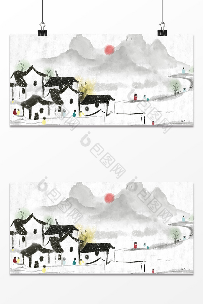 简约古风江南水墨小镇背景