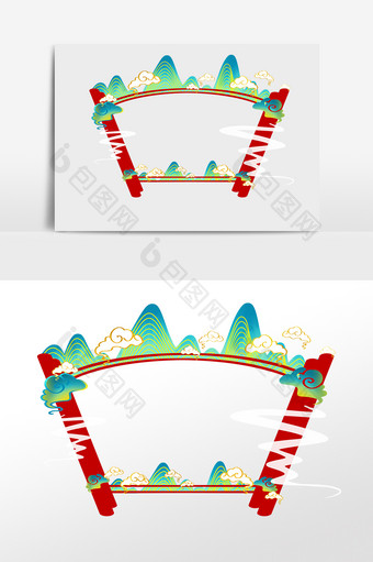 新年春节山水扇形边框图片