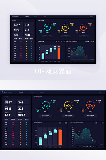 撞色暗黑色科技电子大屏可视化界面网页图片