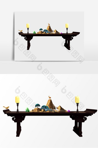 黑色新中式房地产桌子元素图片