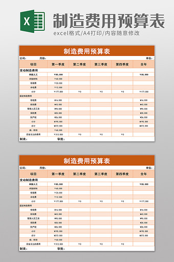 制造费用预算表excel模板图片