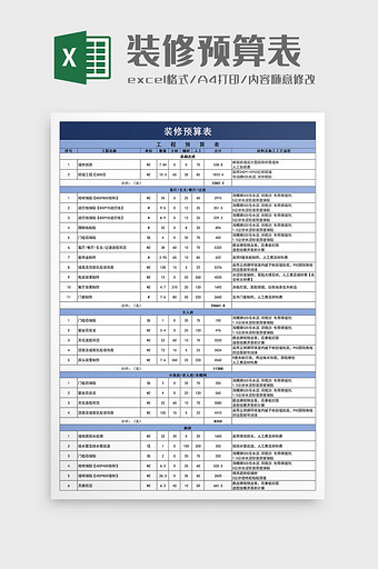 简洁装修预算表excel模板图片