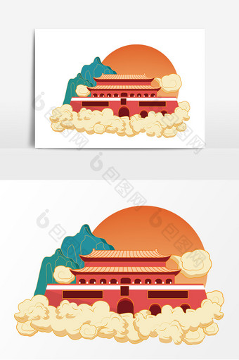 国潮北京城门建筑矢量素材图片