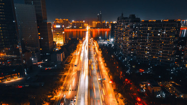 4K震撼<strong>夜景</strong>航拍城市高架桥车流