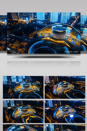 4K震撼夜景航拍杭州CBD城市广场图片
