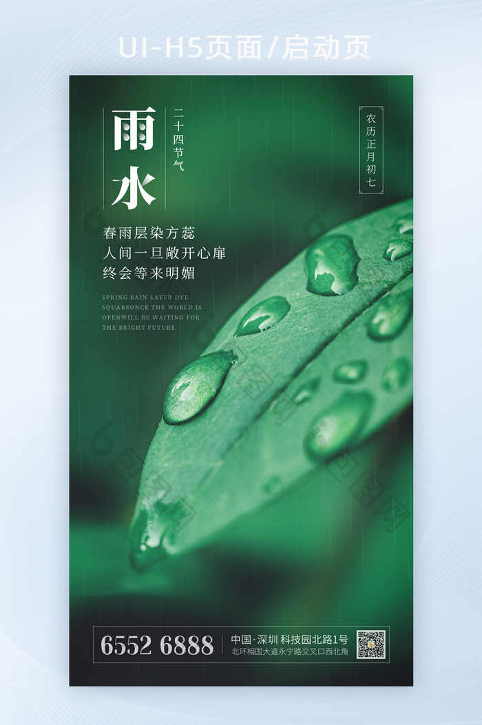 2021绿叶水滴二十四节气雨水节气海报图片图片