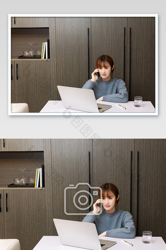 冬日居家办公女性室内办公图片