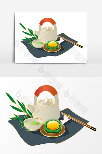 清明节青团绿茶元素图片