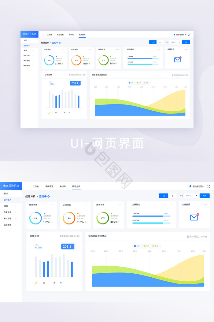 白色后台管理系统数据监测UI网页界面