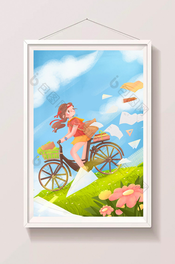 草地自行车女孩图片