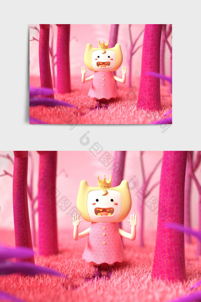 粉色系C4D卡通风格公主造型IP形象图片图片