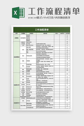 简洁工作流程清单excel模板图片