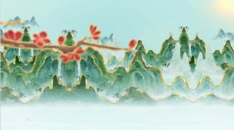 水墨鎏金风格国风山水小船背景视频AE模板