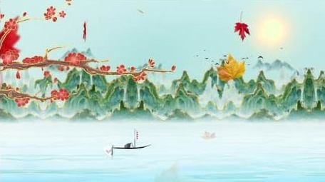 水墨鎏金风格国风山水小船背景视频AE模板