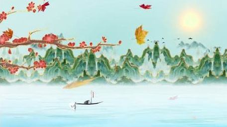 水墨鎏金风格国风山水小船背景视频AE模板