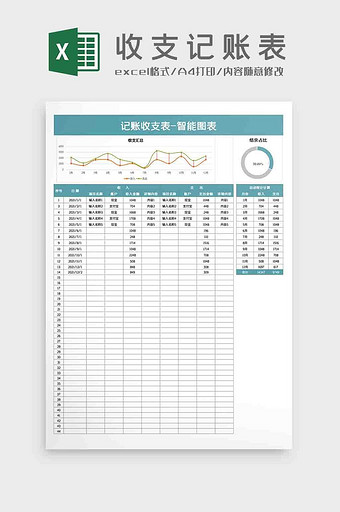 财务记账收支表智能图表Excel模板图片