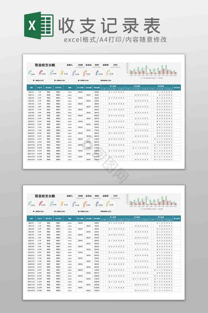 财务现金日记账收支记账表Excel模板