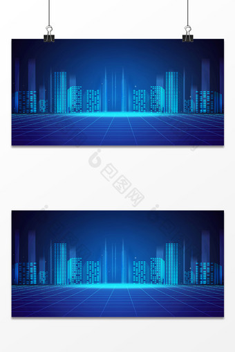 蓝色大气商务城市科技光线背景图图片