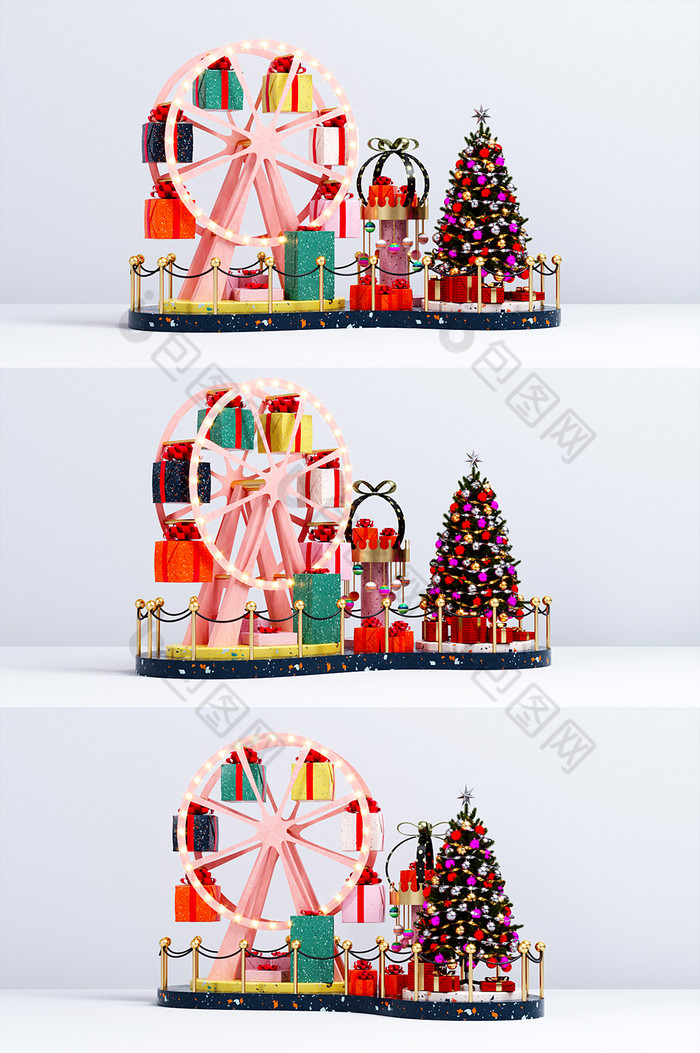 C4D卡通圣诞商场美陈3D场景效果图图片图片