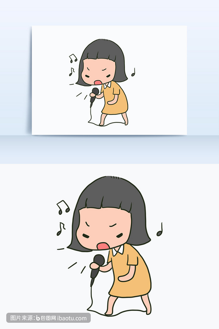 卡通风格可爱小女孩唱歌静态表情包手机配图,包图网,图片,素材,模板