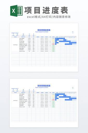 项目管理进度表自动甘特图Excel模板