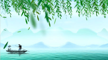 4K中国风水墨山水春天柳条背景视频