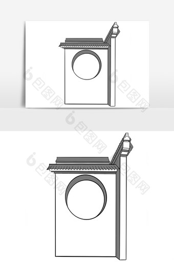 中国风手绘徽派建筑元素图片