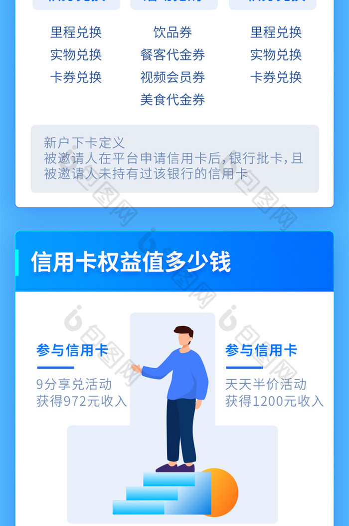 蓝色插画理财投资收益信用卡营销H5长图