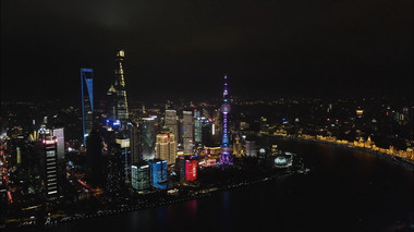 4k上海外滩陆家嘴东方明珠黄浦江航拍<strong>夜景</strong>