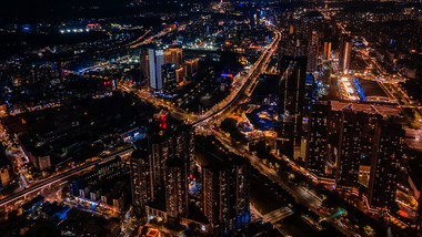 城市都市夜晚车流马路高楼大厦灯光延时