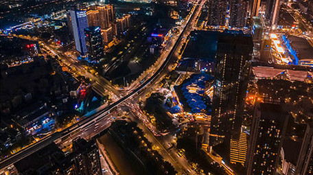 城市都市夜晚车流马路高楼大厦灯光延时