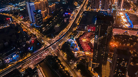 城市都市夜晚车流马路高楼大厦灯光延时