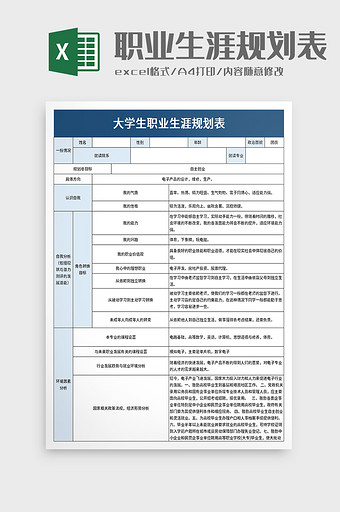 职业生涯规划表excel模板图片