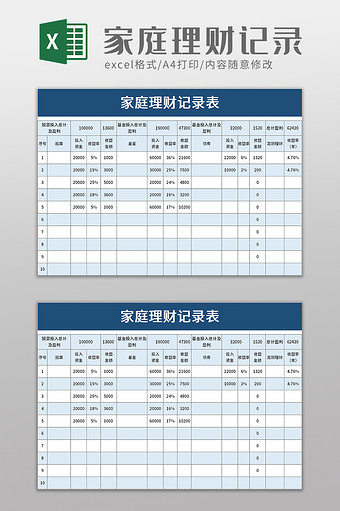 家庭理财记录表excel模板图片