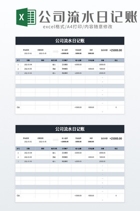 公司流水日记账excel模板