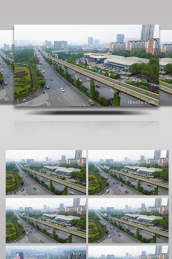 4K航拍重庆轻轨行驶车流穿行图片