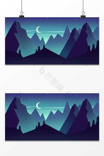 浪漫夜色群山环绕月色背景图片