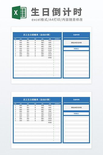 公式自动化员工生日倒计时统计模板图片