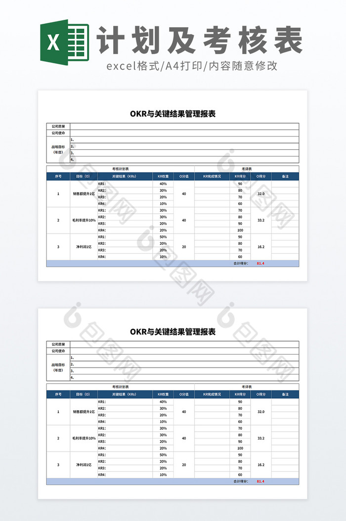 公式自动可视化OKR关键结果管理报表模板图片图片