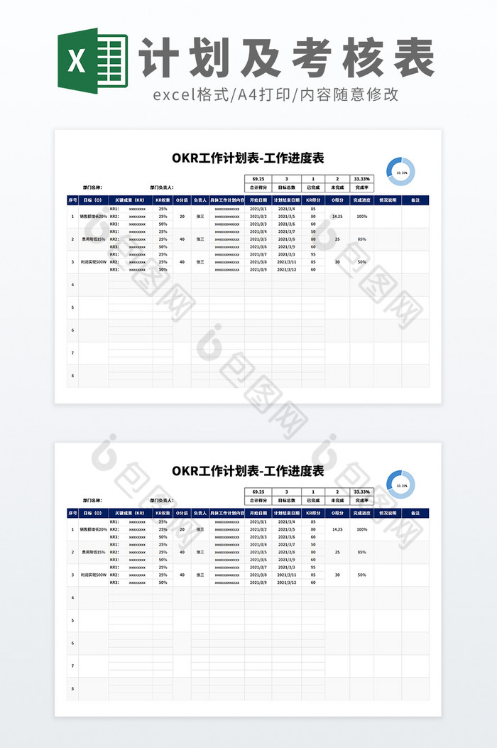 公式自动化可视化OKR绩效考核工作计划表图片图片