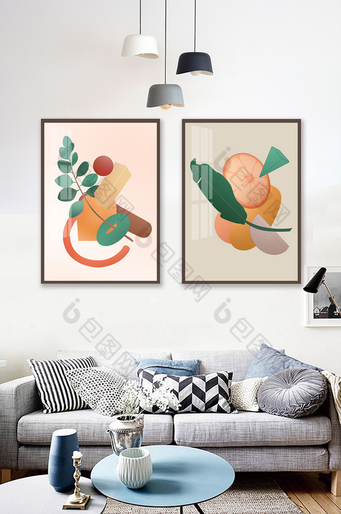 北欧轻奢植物抽象客厅装饰画图片图片