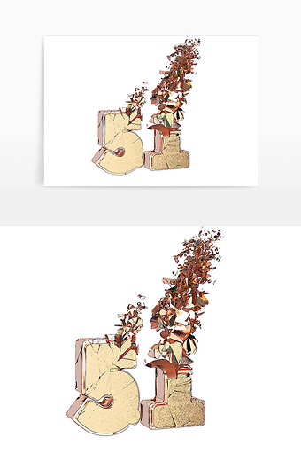 51数字C4D金属立体字逐渐分解消失效果图片