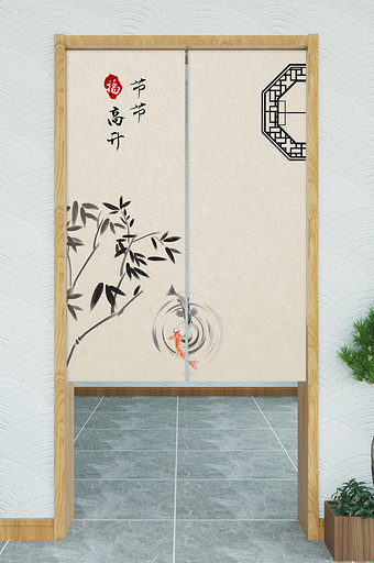 中国风复古米色背景节节高升竹叶门帘图片